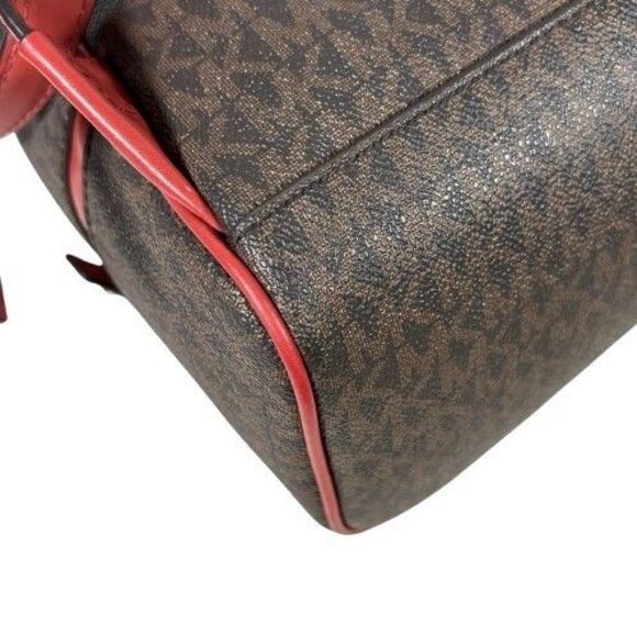 Rare Michael Kors Rhea Zip Backpack Signature Logo Red Snakeskin Suede Stripe - Picture 11 of 16